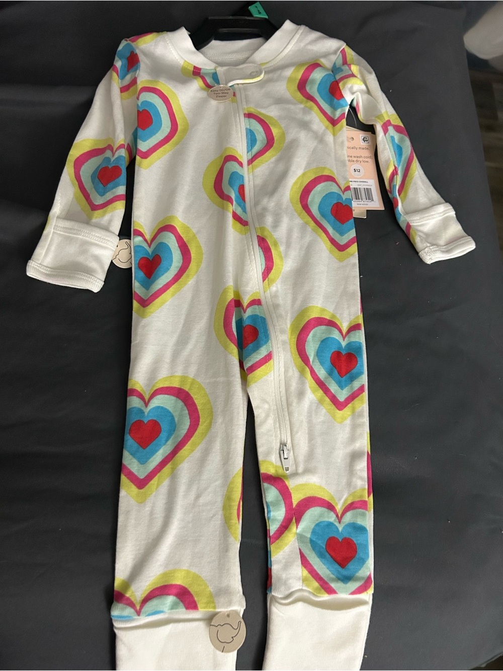 Kids Heart-Print One-Piece Pajamas - White with Multicolor Hearts